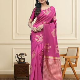 House of Pataudi Ethnic Motifs Woven Design Zari Saree with Unstitched Blouse-picture-53