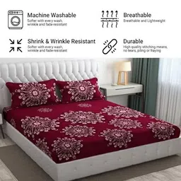 Aura Floral Printed 144 TC King Double Bedsheet with 2 Pillow Covers-image-82