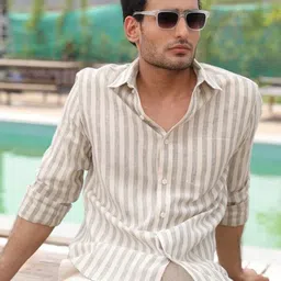PERCH Men Slim Fit Multi Stripes Opaque Striped Casual Shirt-picture-7