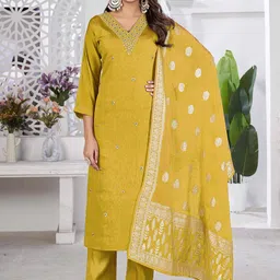 SIDYAL Women Embroidered Regular Sequinned Pure Cotton Kurta with Trousers & With Dupatta-image-50