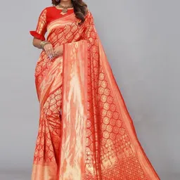 INDIOTSAV Ethnic Motifs Woven Design Zari Banarasi Saree-image-60