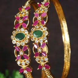 OrnaDzn Zevellery Set Of 2 Gold-Plated American Diamond Studded Bangles-picture-28