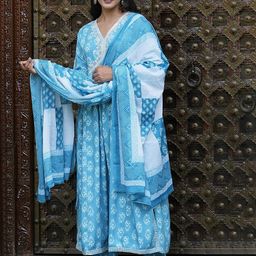 MF Hayat Ethnic Motifs Printed Regular Thread Work A Line Kurta with Salwar & Dupatta-picture-23