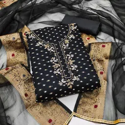 Blissta Polka Dots Woven Design Beads and Stones Unstitched Dress Material-image-92