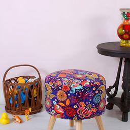 Shadowkart Blue & Red Printed Round Wooden Pouffes Ottoman-8