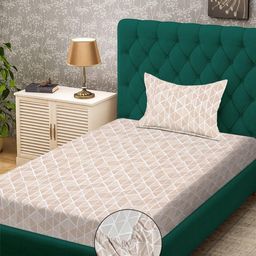 KLOTTHE Beige Geometric 300 TC Single Bedsheet with 1 Pillow Covers-picture-35
