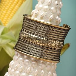 Moedbuille Gold-Plated Tribal Design Antique Oxidised Cuff Bracelet-image-53
