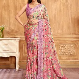 Mitera Floral Poly Crepe Saree-image-38