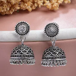 Anouk German Silver Plated Oxidised Dome Shaped Jhumkas-78