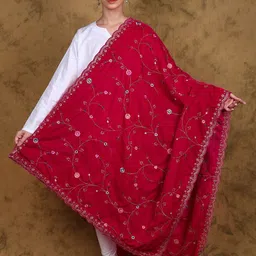 Exotic India Embroidered Velvet Dupatta with Sequinned-image-71