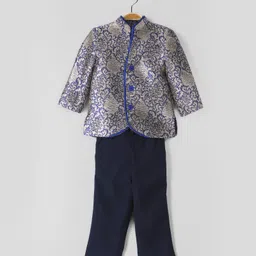 Babyoye Full Sleeves Sherwani With Pants - Blue-picture-2