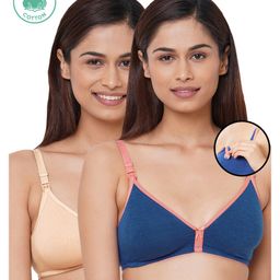 Inner Sense Organic Cotton Antimicrobial Laced Nursing Bras Pack of 2 - Skin Royal Blue-picture-22
