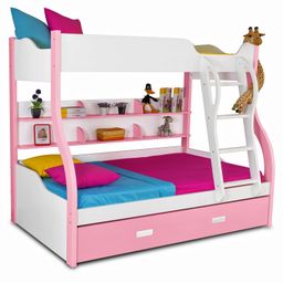 Alex Daisy Wooden Columbia Bunk With Trundle Bed - Pink-11