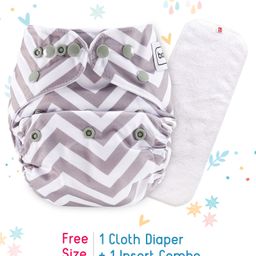 Babyhug Free Size Reusable Chevron Cloth Diaper With Insert - Grey White-1