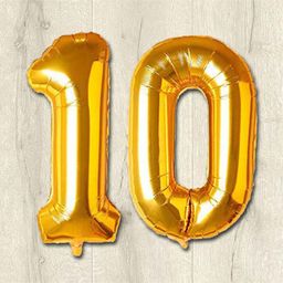 Shopperskart 10 Number Foil Balloons with Straw - Golden-image-54