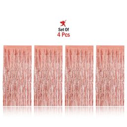 Party Propz Metallic Tinsel Foil Fringe Curtains Rose Gold - Set of 4-16