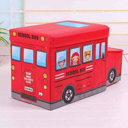 Muren Foldable Storage Box cum Stool Fire Fighter Bus Design - Red-12