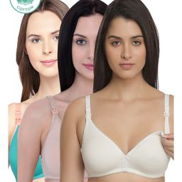 Inner Sense Pack Of 3 Organic Cotton Antimicrobial Solid Colour Nursing Bra - Sea Green White Beige-picture-46