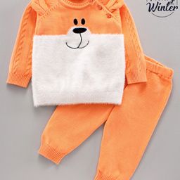 Babyoye Full Sleeves Sweater & Pant Set Dog Design - Orange-image-64