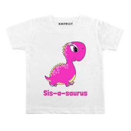 KNITROOT Half Sleeves Sis-A-Saurus Print Tee - White-picture-3