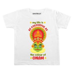 KNITROOT Colourful Onam Print Half Sleeves Tee - White-image-92