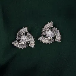 SHONA'S STYLE Stainless Steel Rhodium-Plated AD Studded Triangular Shaped Studs-10