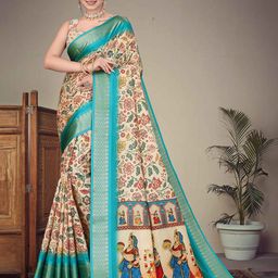VELVINE Ethnic Motifs Woven Design Block Print Saree-image-9