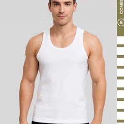 Amul Comfy Men's Pack of 9 Cotton White Solid Sleeveless Vest-image-53