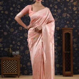 House of Pataudi Woven Design Pure Linen Banarasi Sarees-picture-30