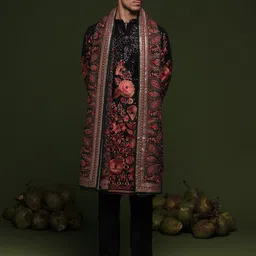 KALPRAAG Men Floral Embroidered Regular Sequinned Kurta with Trousers & With Dupatta image 1
