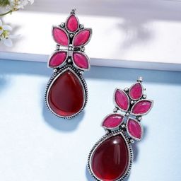 Anouk Silver Plated Artificial Stones Studded Teardrop Shaped Drop Earrings-38