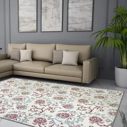 Welspun Beige Floral Printed 400 GSM Anti-Skid Carpet-48
