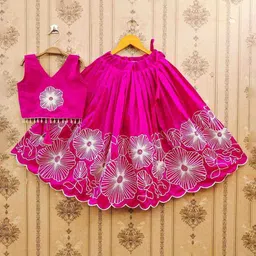 DHRUV CREATION Girls Embellished Beads and Stones Ready to Wear Lehenga & Blouse With Dupatta-image-62