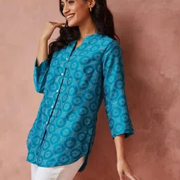 Fabindia Mandarin Collar Printed Tunic-image-87