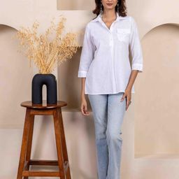 INAAYA JAIPUR Roll-Up Sleeves Cotton Top-image-53
