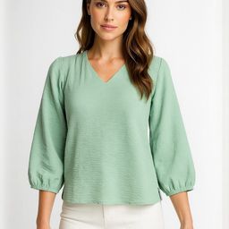 R.Code by The Roadster Life Co. Women V-Neck Puff Sleeves Casual Top-picture-35