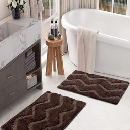 LUXEHOME INTERNATIONAL Brown 2 Pieces Textured Anti Skid Bath Rugs-image-84