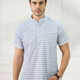 TAHVO Men Geometric Printed Mirror Work Kurta-31
