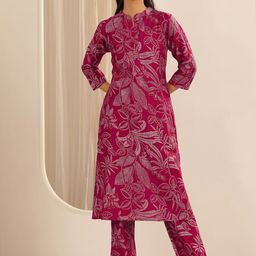 Libas Floral Printed Mandarin Collared Tunic With Trousers Co-Ords-image-5