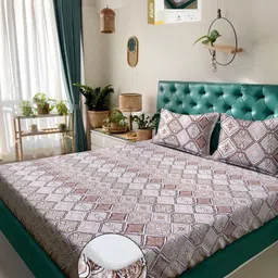 KLOTTHE Multi Floral 400 TC Pure Cotton Fitted Double Bedsheet in Book Fold Packing-image-17