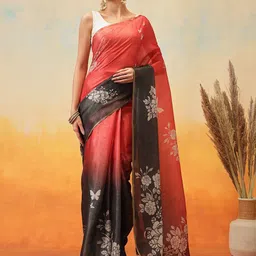 Silk Land Floral Zari Tissue Ready to Wear Block Print Saree-picture-15