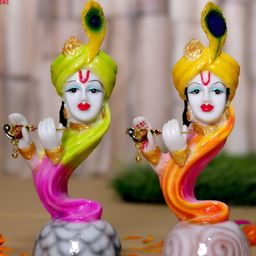 Aura White & Yellow 2 Pieces Murlidhar Krishna Faces Showpieces-image-97