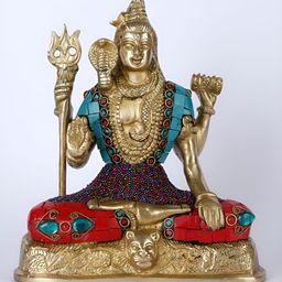 Exotic India Gold Toned & Blue Mahayogi Shiva Brass Idol Showpiece-image-77