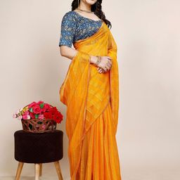 K 5 Fashion Striped Sequinned Pure Chiffon Saree-picture-20