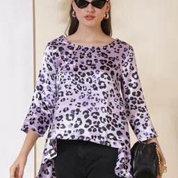 AKIMIA Women Animal Printed Satin High-Low Top-picture-30