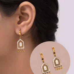 ARTKLIM Stainless Steel Gold-Plated Artificial Stones Studded Contemporary Drop Earrings-7