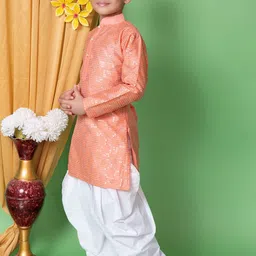 Cae Boys Floral Embroidered Regular Sequinned Dupion Silk Kurta with Patiala image 5