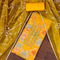 Blissta Floral Embellished Beads and Stones Unstitched Dress Material-image-80