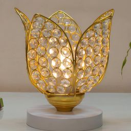 Decorcity Gold-Toned & White Textured Metal Abstract Shaped Table Lamp-14