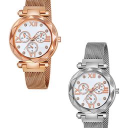 CSAMON Women Pack of 2 Embellished Dial Analogue Watch Mina White Dial RoseGold Silver-image-40